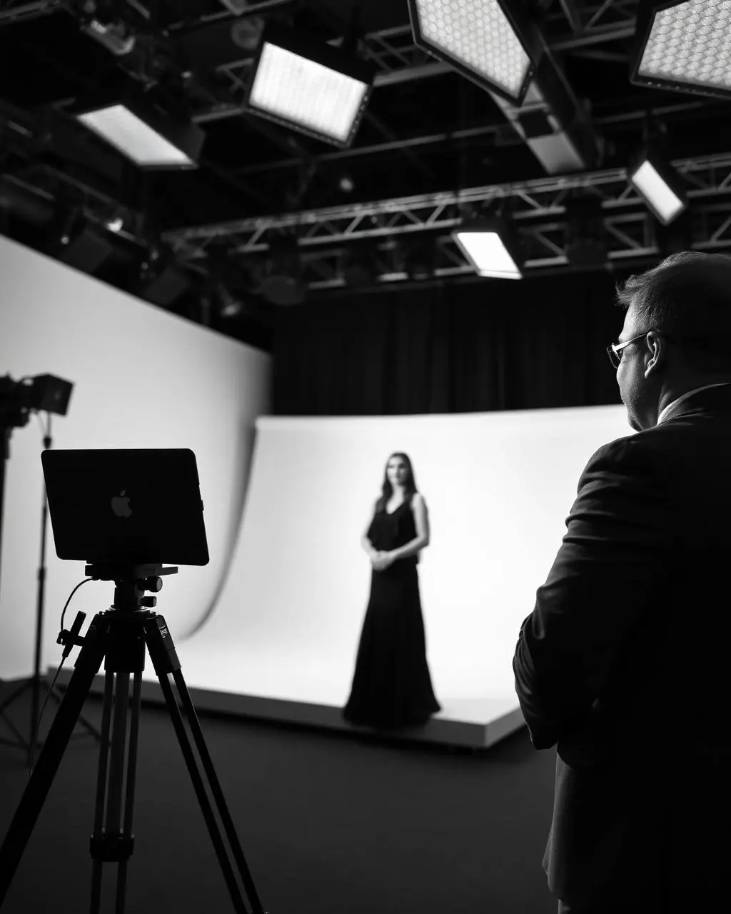 Fotografo al lavoro su un set fotografico allestito durante un evento