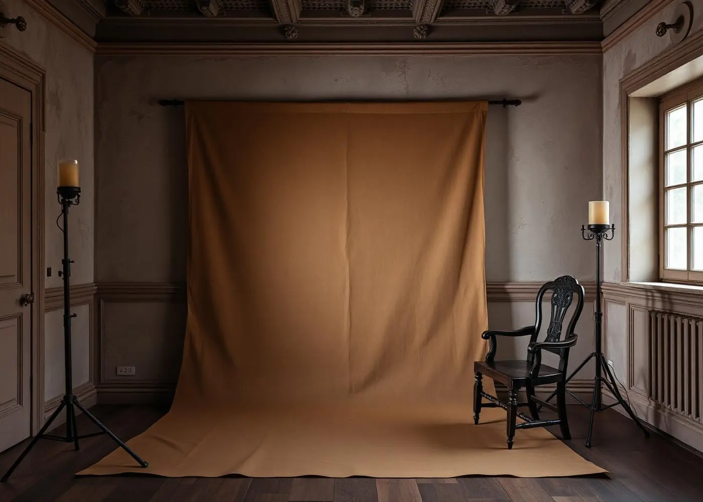 Set fotografico in villa storica con fondale in tela